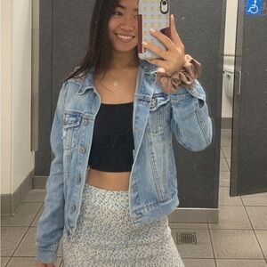 Forever 21 Light Blue Denim Jacket Distressed